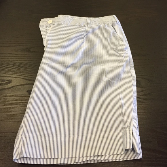 Talbots 13" Twill Shorts- blue pinstripe