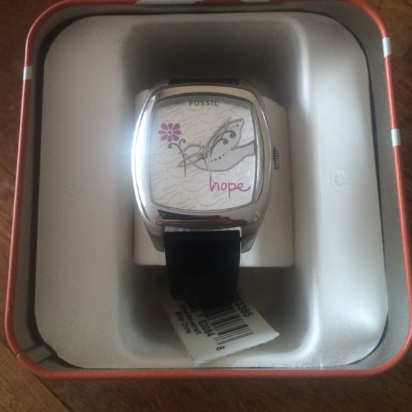 Fossil watch with black leather band!
