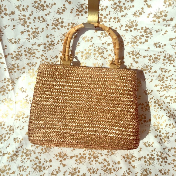 Vintage St. John's Bay Woven Gold & Bamboo Purse
