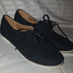 Black suede oxford shoes