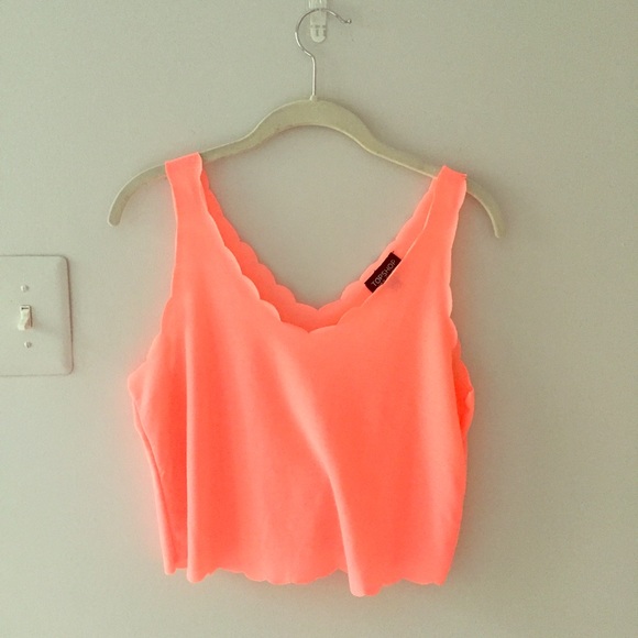 Topshop Tops - TOPSHOP Coral Scalloped Crop Top