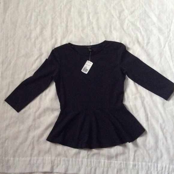 Long Sleeve Navy Blue Peplum Top
