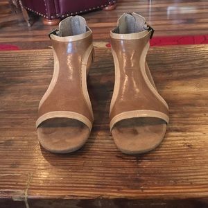 Small wedge sandals. Brown and tan. Size 8