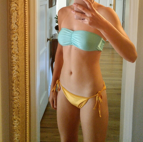Turquoise bandeau and gold bottoms (set)