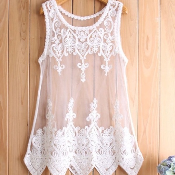 Mesh Embroidered Tank Top/Swimsuit Cover Up - Picture 2 of 4