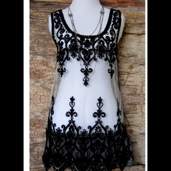 Mesh Embroidered Tank Top/Swimsuit Cover Up - Picture 3 of 4