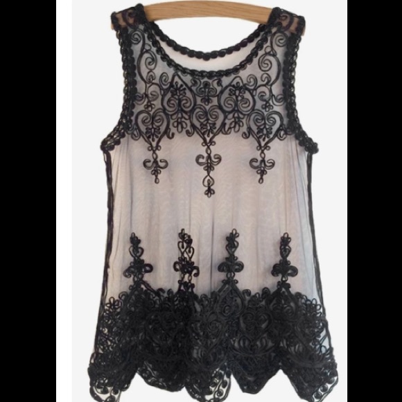 Mesh Embroidered Tank Top/Swimsuit Cover Up - Picture 4 of 4