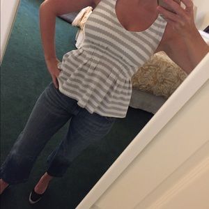 Anthropologie Deletta Peplum Gray&White stripe top