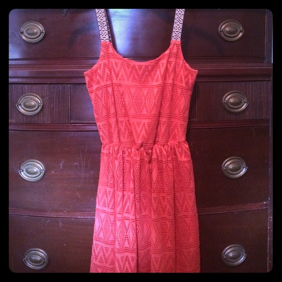 Orange printed dress.