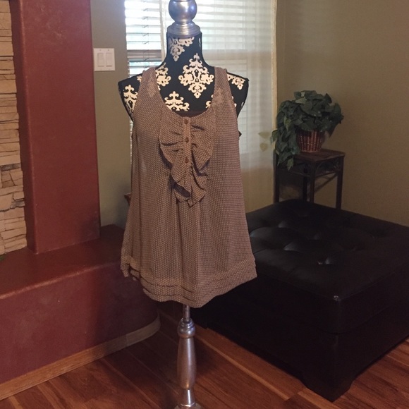 Iz Byer Tops - Brown and White Polka Dot Blouse