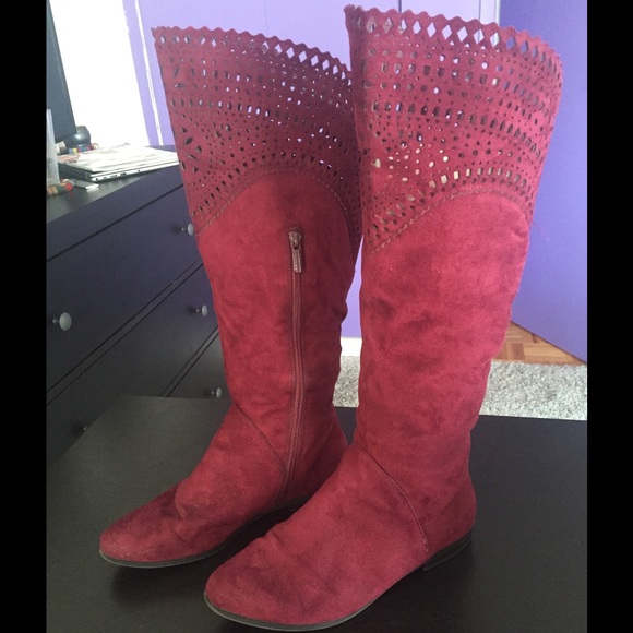 Laser cut knee high boots