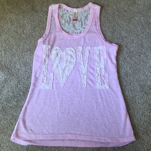 Juniors pink LOVE tank top