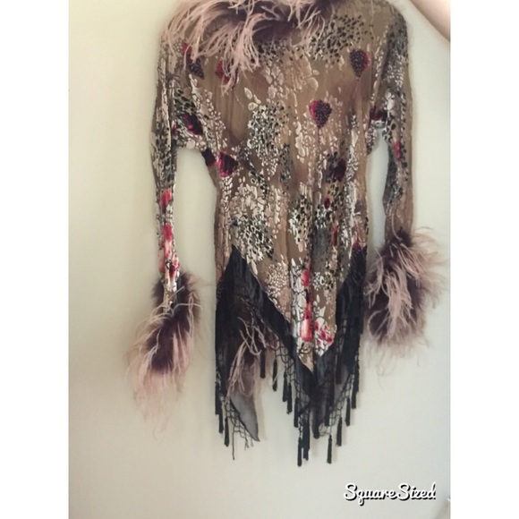 Gorgeous silk and velvet beaded and feathered wrap