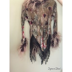 Gorgeous silk and velvet beaded and feathered wrap