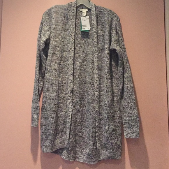 Grey, black, white cotton/thread cardigan NWT