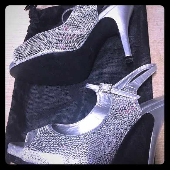 Silver Sequin Heels