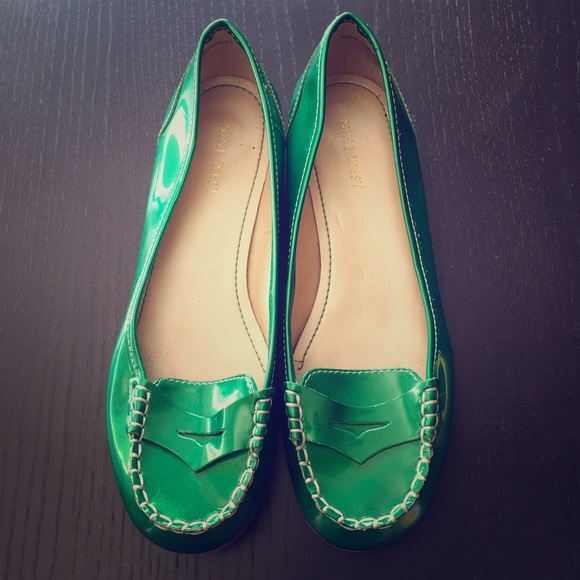 Nine West Patent Leather Green Penny Loafers