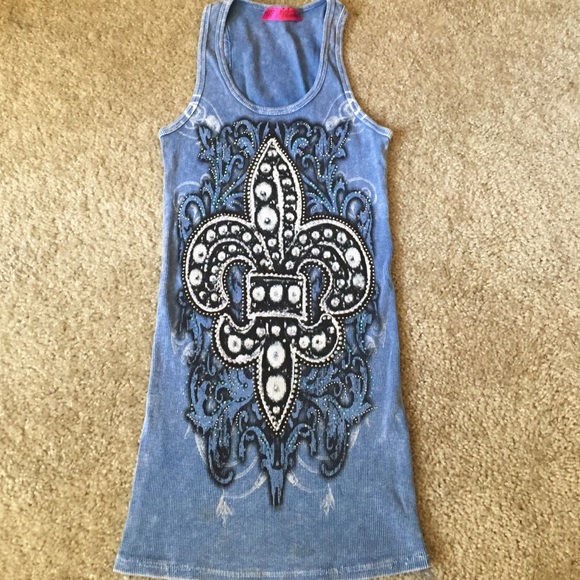 Embellished fleur de lis tank top
