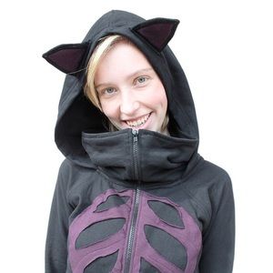 Black and Purple Cat Ear Leaf Hoodie