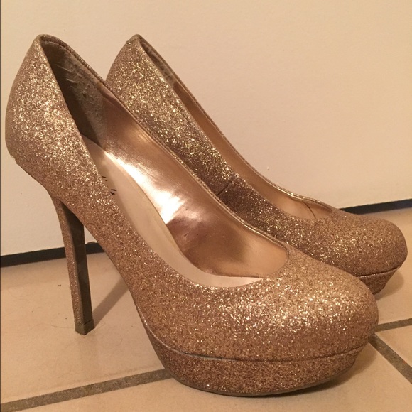 Gold sequin platforms