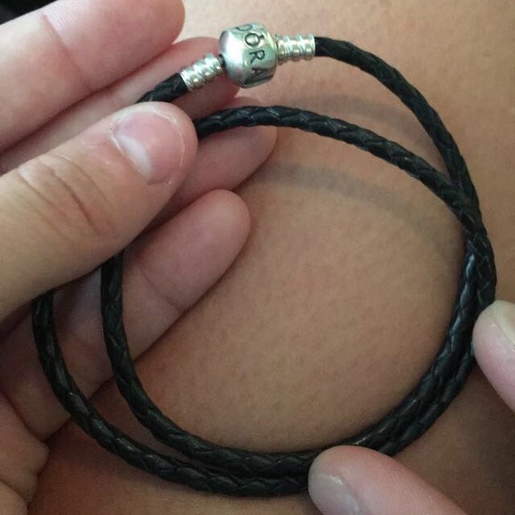Black Double Wrap Leather Pandora Bracelet