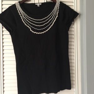 Cache black knit T with beaded neckline