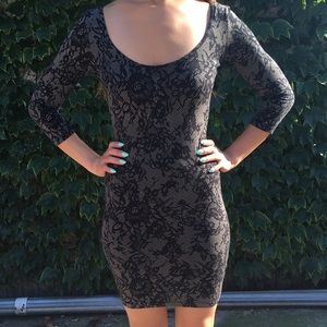 Black & Gray Lace Print Bodycon Dress