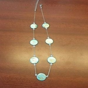 Aqua with gold streak long chain necklace