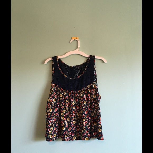 Floral crop top . Orange yellow and navy blue