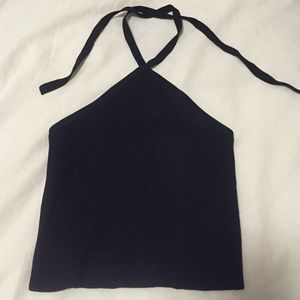 Black Ribbed Y Neck Crop Top NWT Urban Outfitters