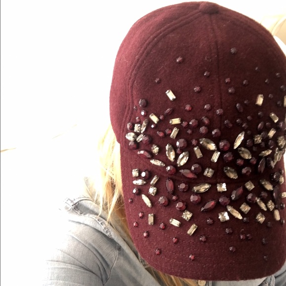 JCrew bejeweled baseball hat. Burgundy.