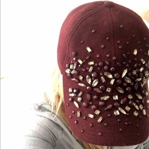 JCrew bejeweled baseball hat. Burgundy.