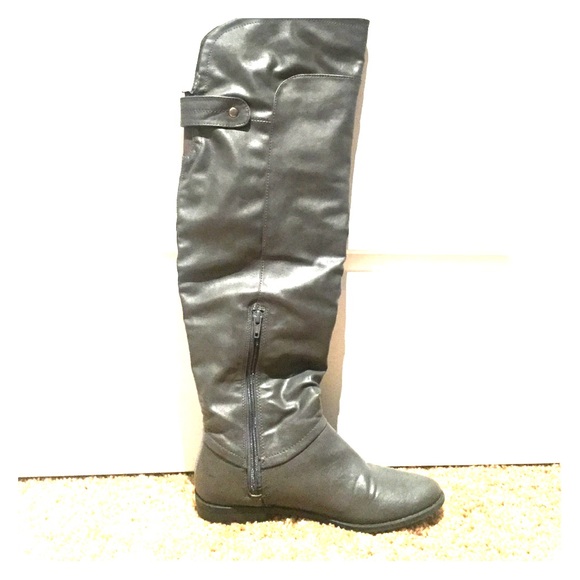 Grey, leather, knee high boots!