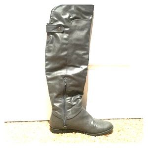 Grey, leather, knee high boots!