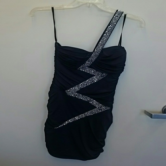 Navy One shoulder dress with metal sparkles