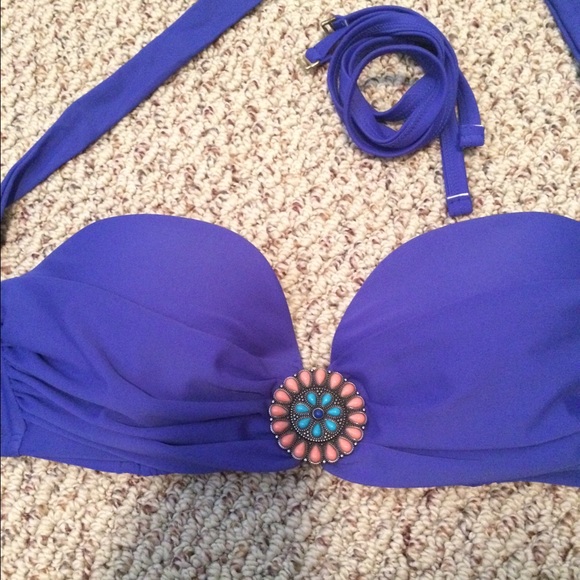 Royal blue swim top with hook on straps