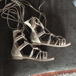 Nude gladiator suede sandals