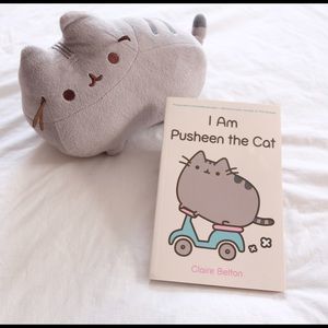 Pusheen plush cat and book