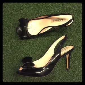 LK Bennett Black Patent Peep Toe Slingback Heels