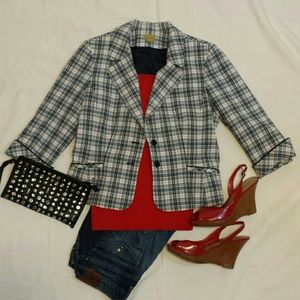 Caslon Blazer - Black, Red, White Plaid