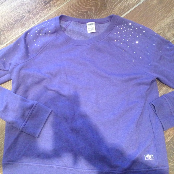 Purple pink crew with rhinestones on shoulder