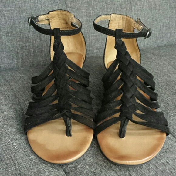 Black Faux Suede Sandal, Size 5