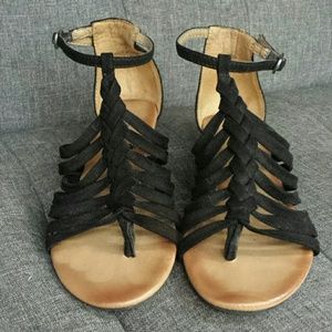 Black Faux Suede Sandal, Size 5