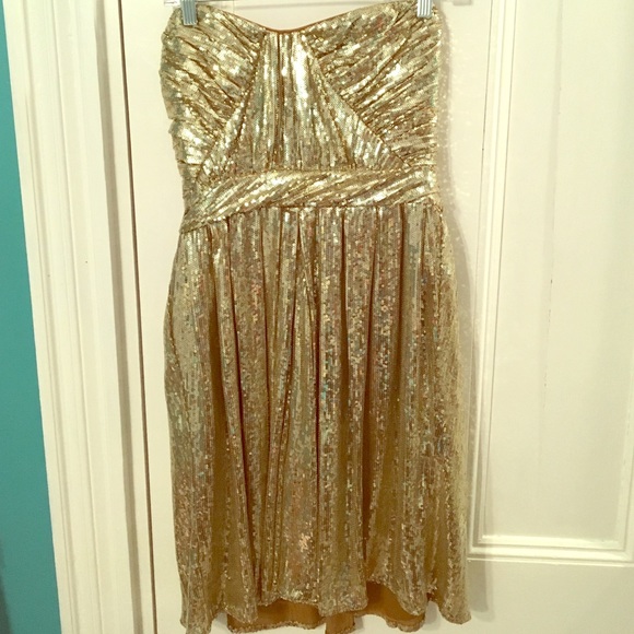 Gold Sequin strapless cocktail dress