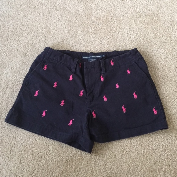Navy 3 Inch Chino Shorts with Pink Polo Embroidery