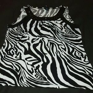 Sleeveless Zebra Print Beaded shirt