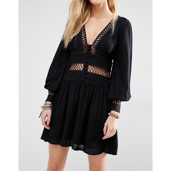 Black Free People I Think I Love You Peasant Dress - Picture 2 of 4
