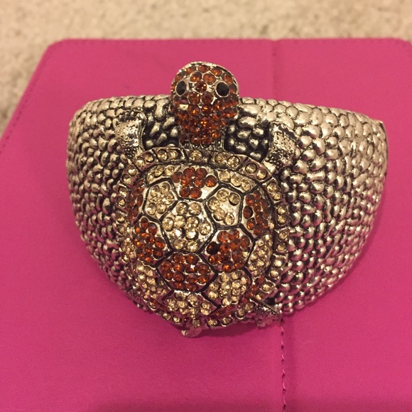 Gold & brown rhinestone turtle bracelet