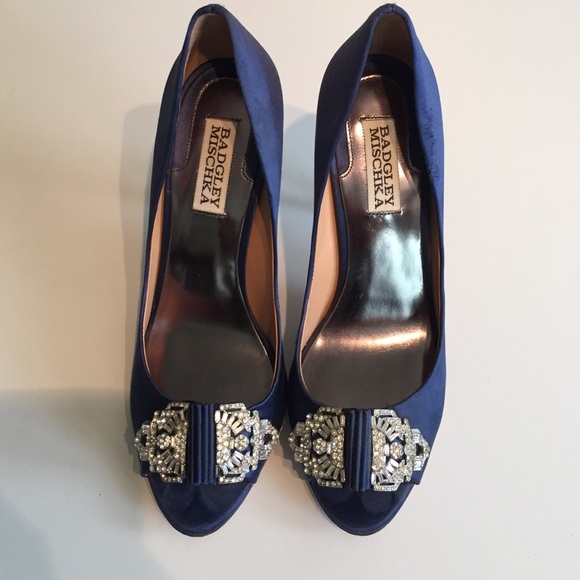Badgley Mischka royal blue peep toe pumps