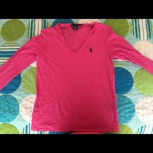 Pink Polo Ralph Lauren Sport Long Sleeve V-Neck